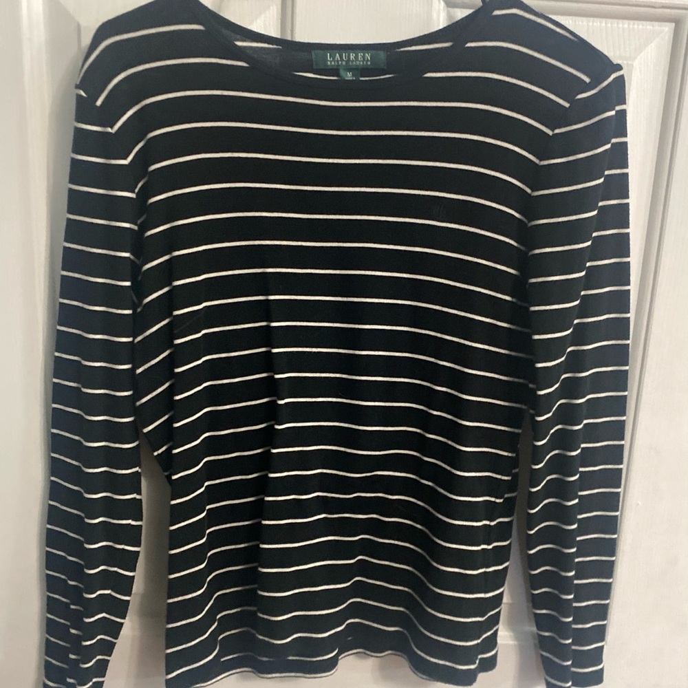 Monogrammed Ralph Lauren Black and White Striped Tee